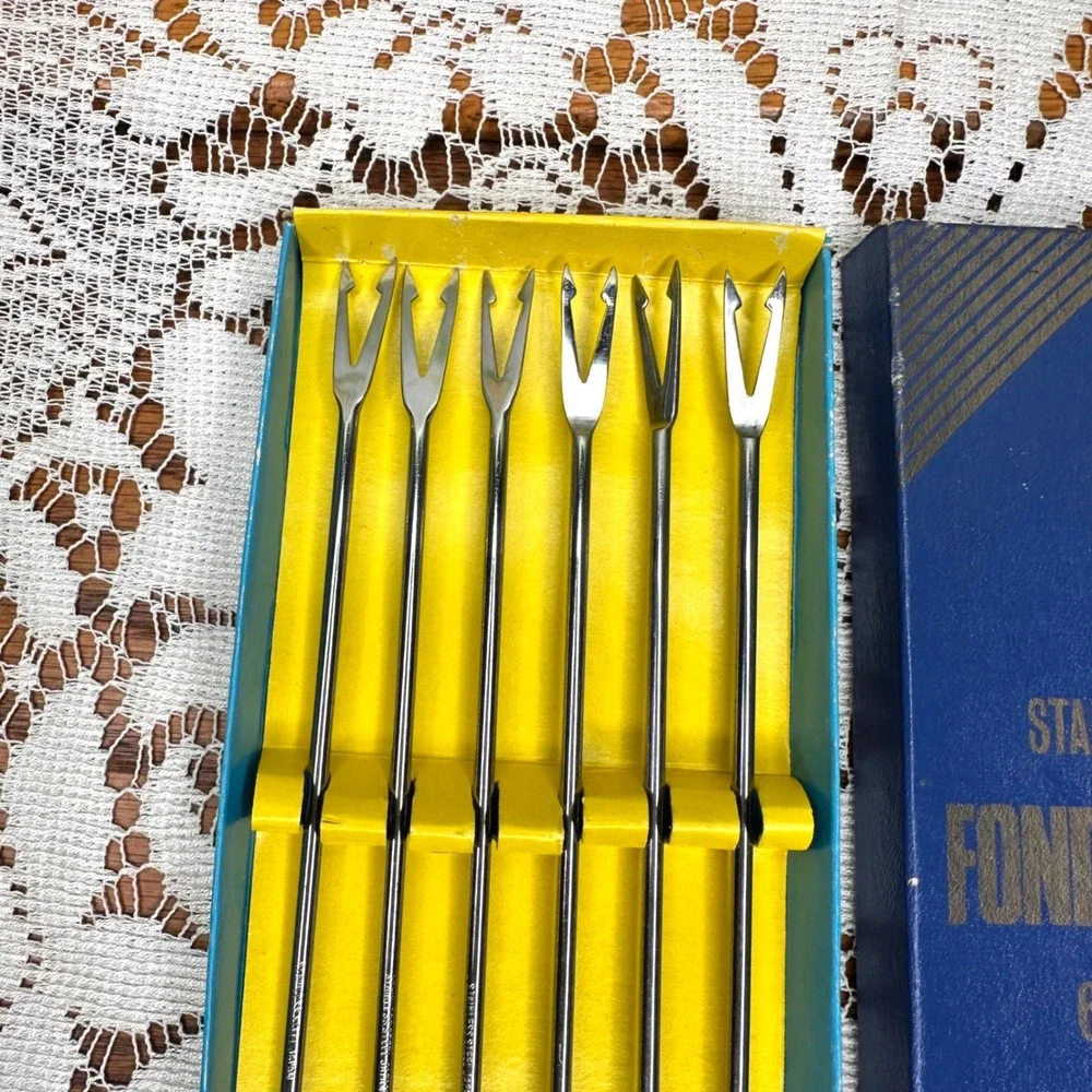 Puralum Vintage Stainless Steel Fondue Forks 6 Piece Set Rosewood Handles 6007